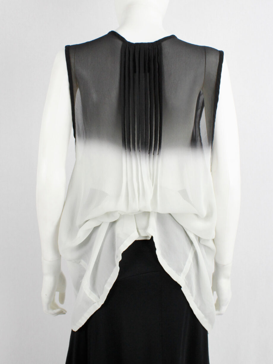 Ann Demeulemeester black and white ombre sheer top with pleated lines fall 2013 (6)