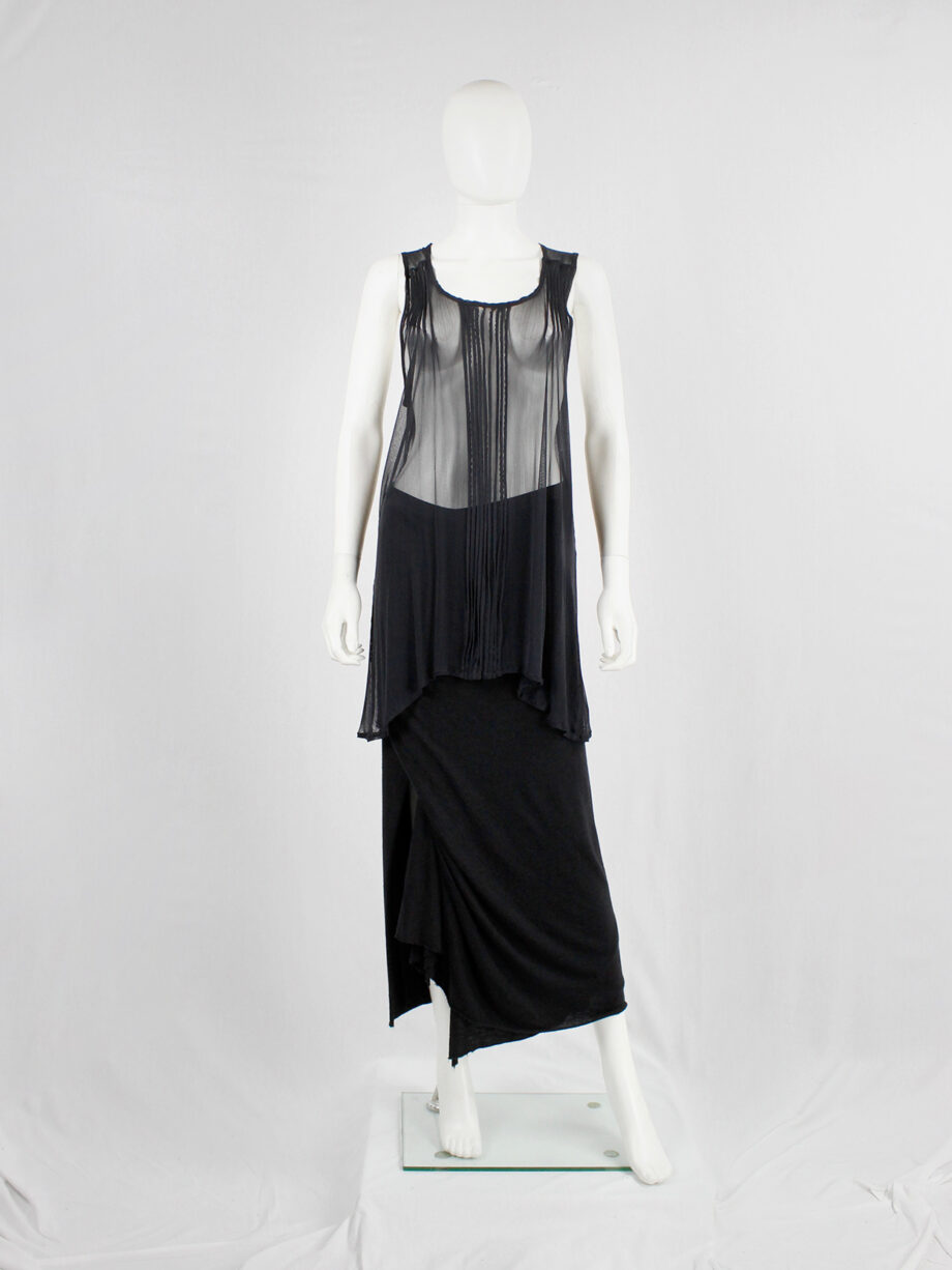 Ann Demeulemeester black long sheer top with pleated lines fall 2013 (2)