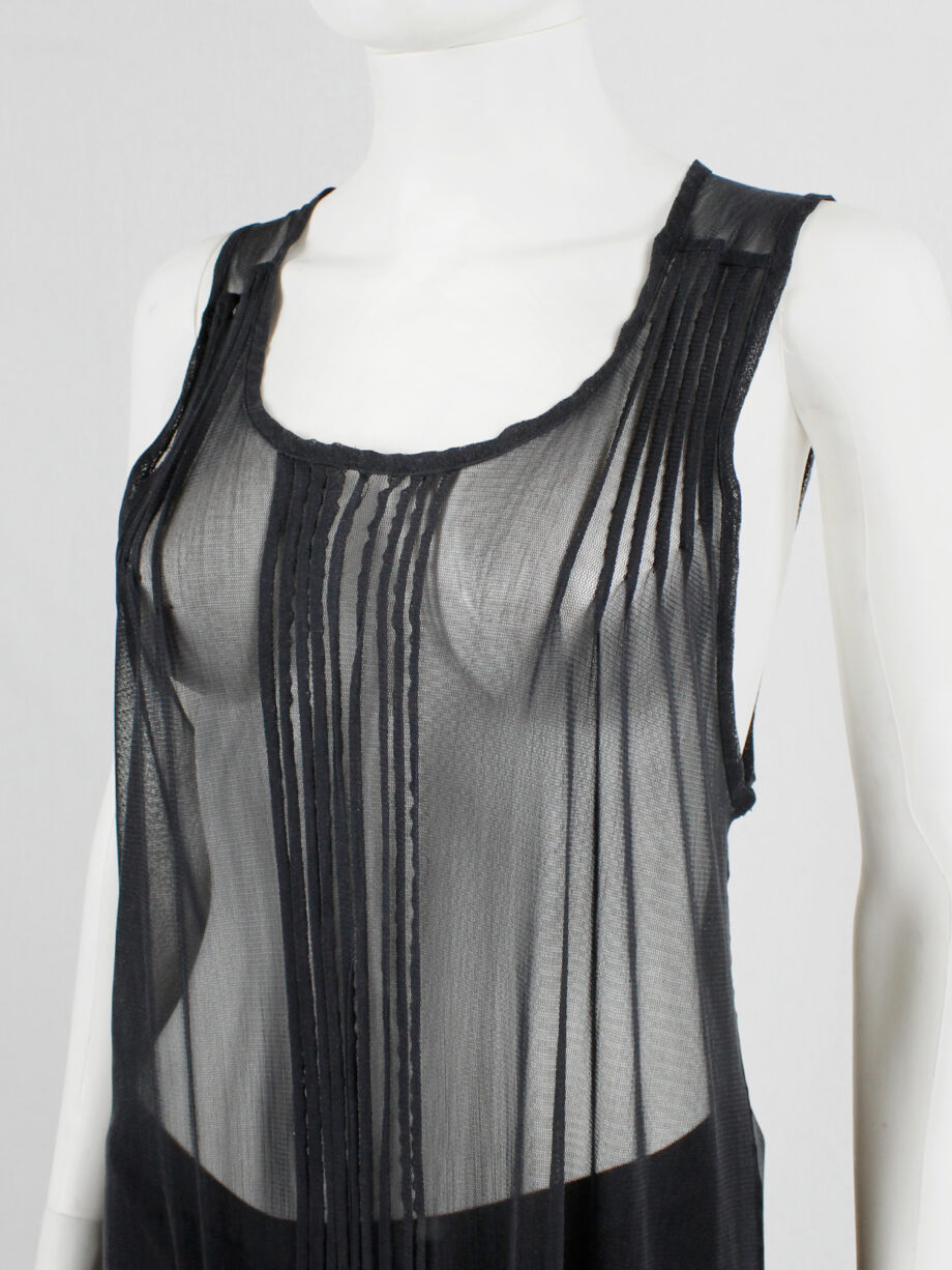 Ann Demeulemeester black long sheer top with pleated lines fall 2013 (6)
