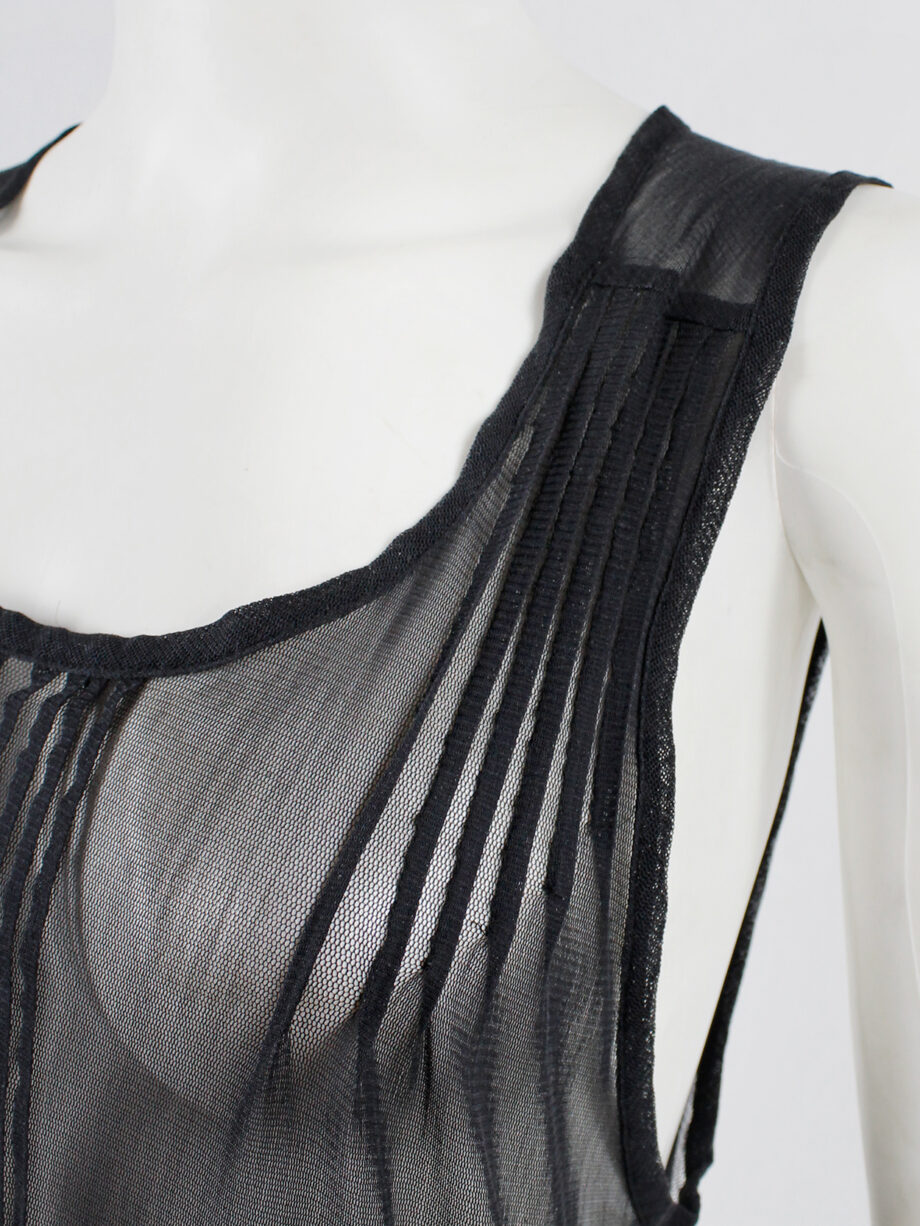 Ann Demeulemeester black long sheer top with pleated lines fall 2013 (8)