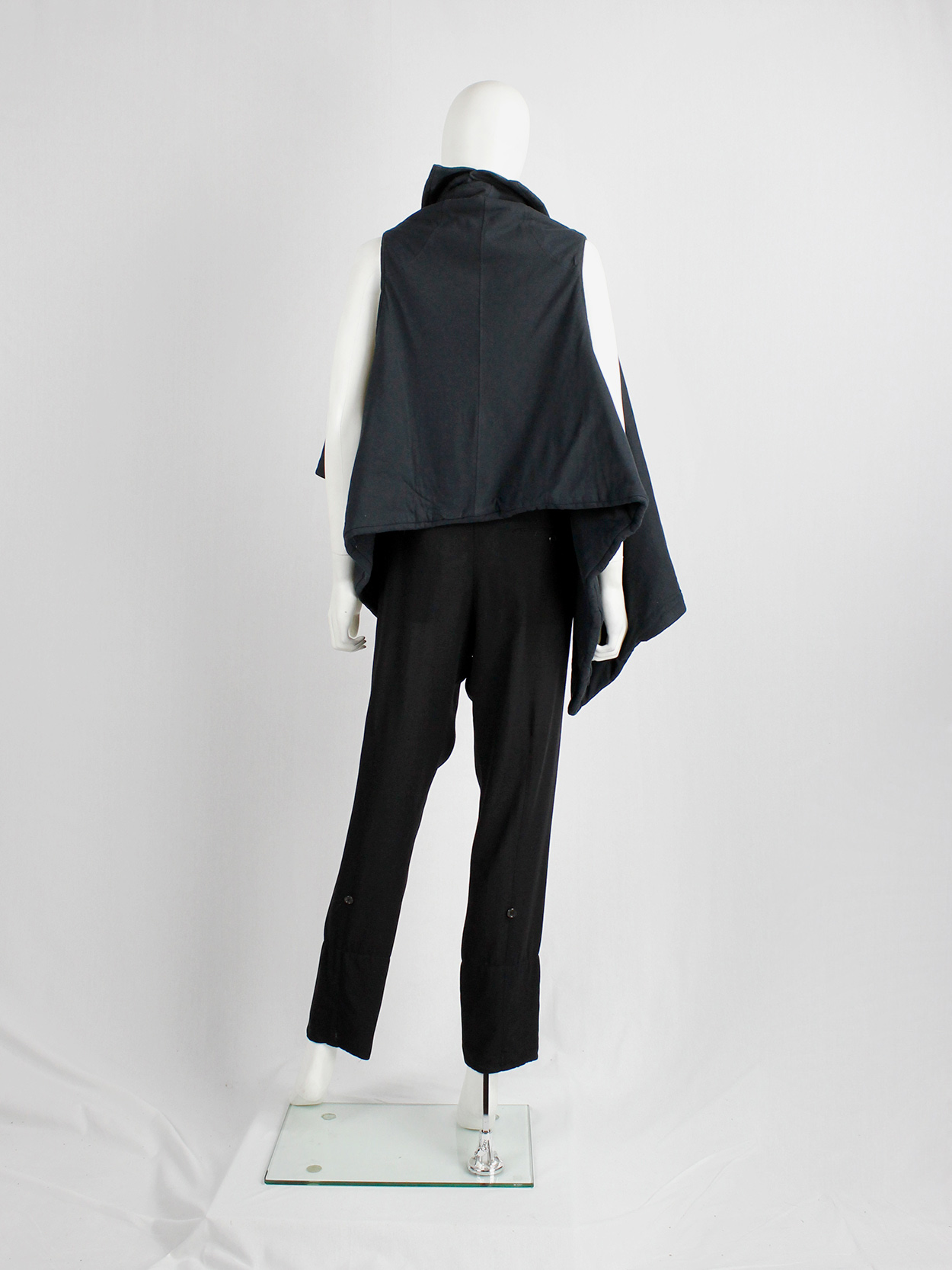 Ann Demeulemeester black padded waistcoat with asymmetric drape — fall ...