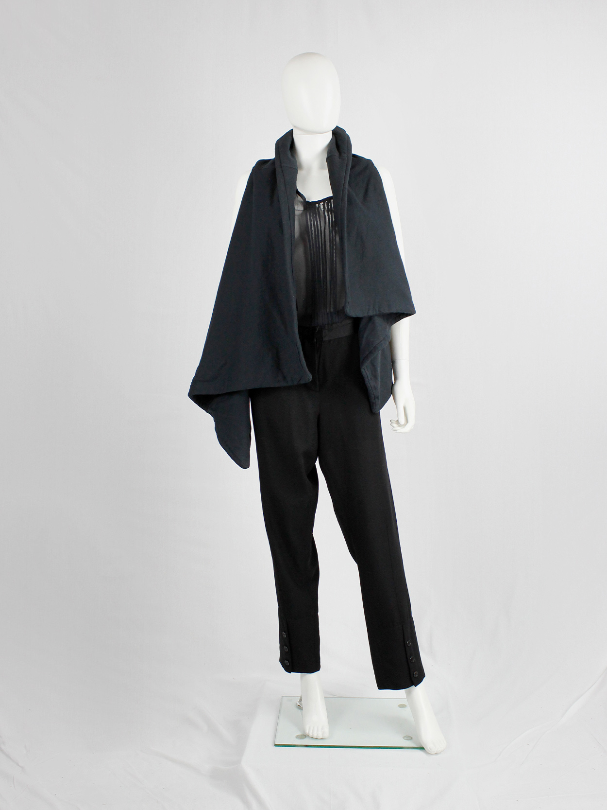 Ann Demeulemeester black padded waistcoat with asymmetric drape — fall ...