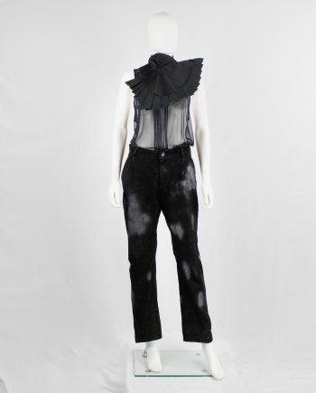 Ann Demeulemeester black suede trousers with light blue spraypainted pattern