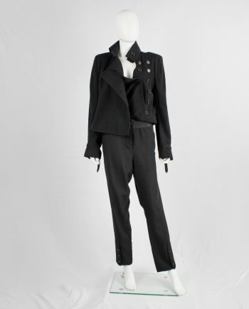 Ann Demeulemeester black trousers with satin waist and buttoned cuffs