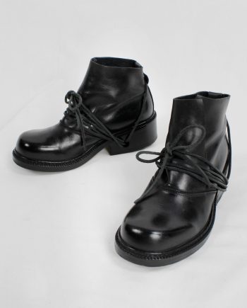 Dirk Bikkembergs black boots with flap and laces through the soles (38) — fall 1994