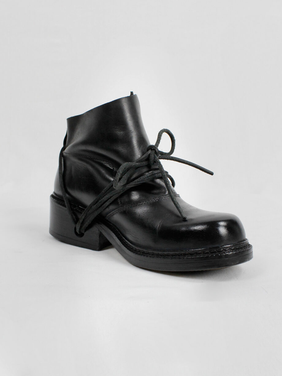 Dirk Bikkembergs black boots with flap and laces through the soles fall 1994 (4)