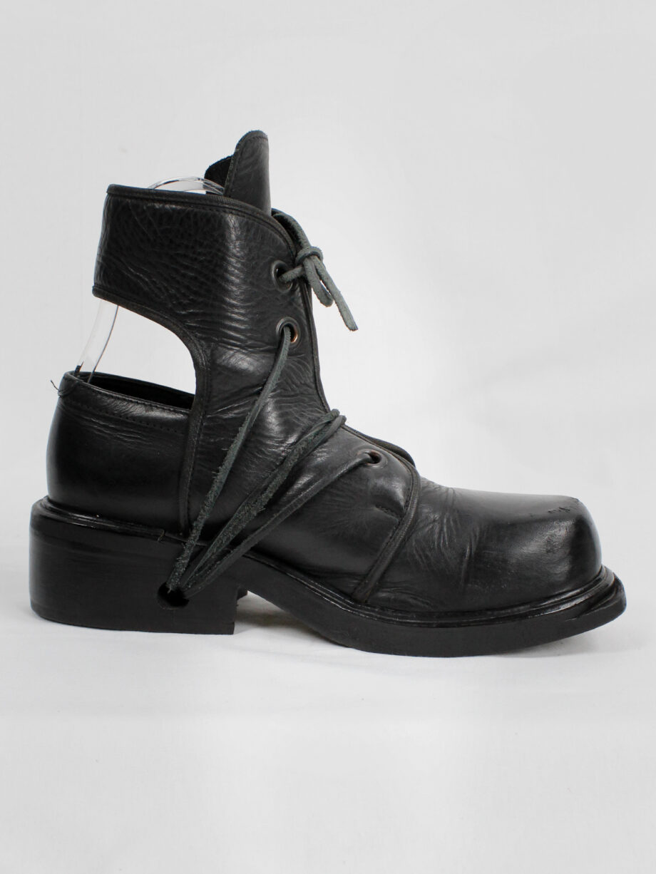 Dirk Bikkembergs black cut out mountaineering boots with laces through the soles 90s 1990s (3)