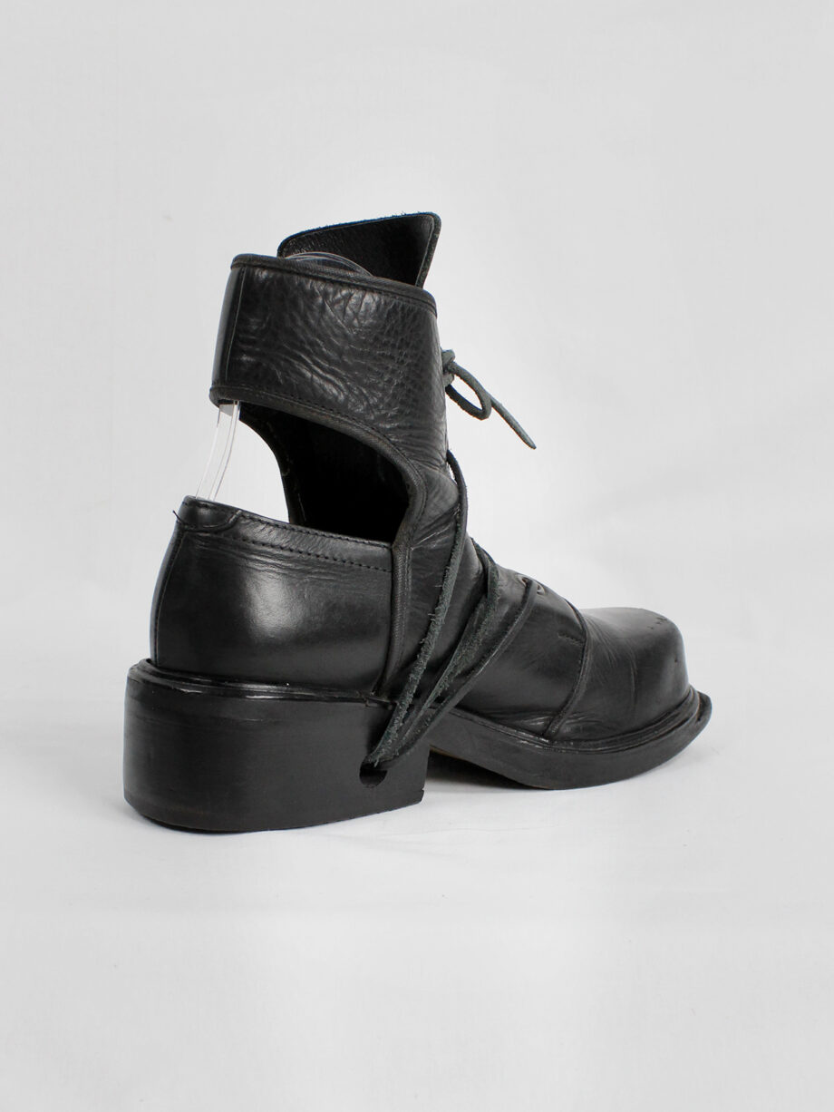 Dirk Bikkembergs black cut out mountaineering boots with laces through the soles 90s 1990s (4)