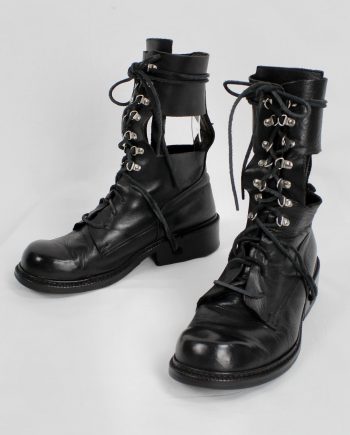 Dirk Bikkembergs black combat boots with hooks and laces through the sole — 1990's