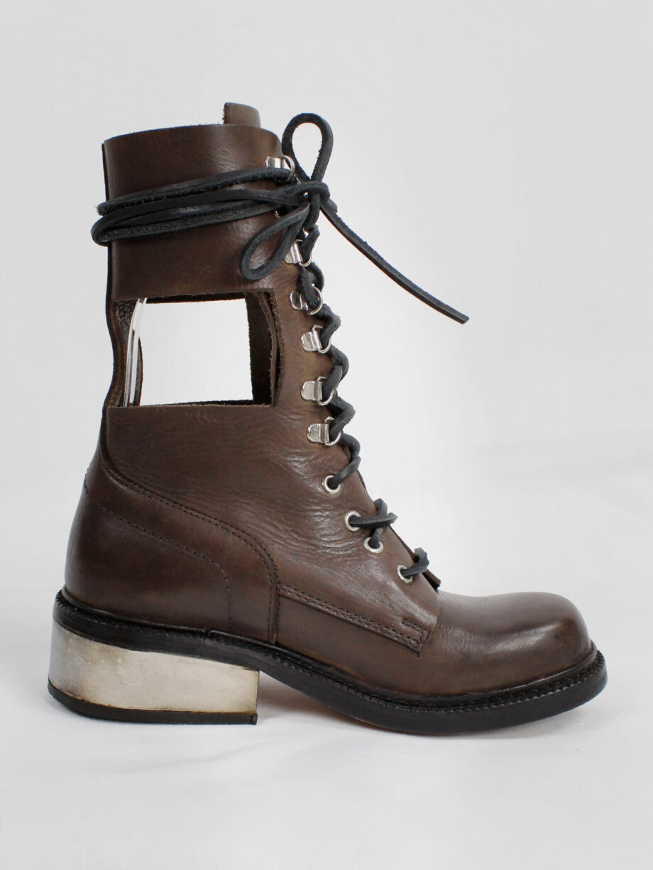 Dirk Bikkembergs brown combat boots with hooks and metal heel 1990s 90s (1)
