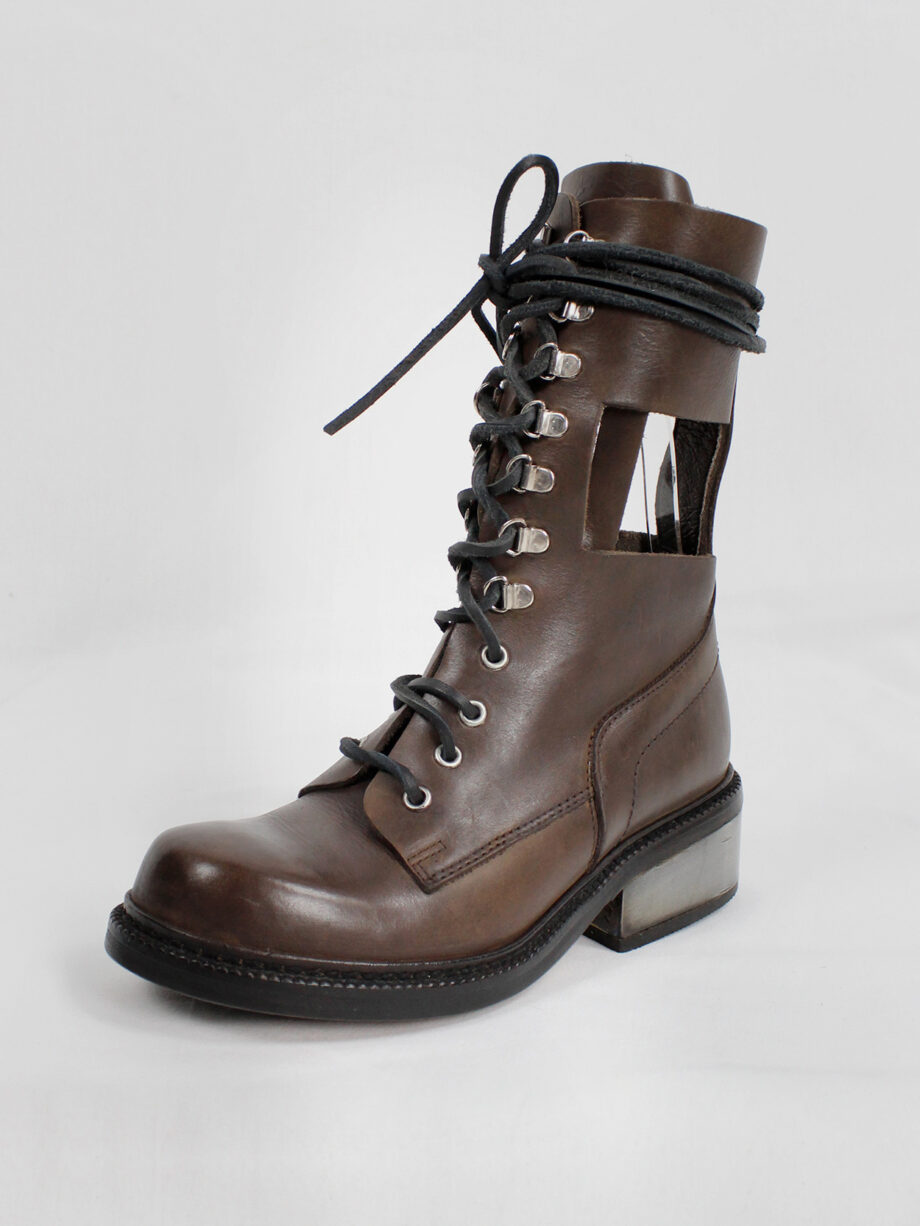Dirk Bikkembergs brown combat boots with hooks and metal heel 1990s 90s (23)