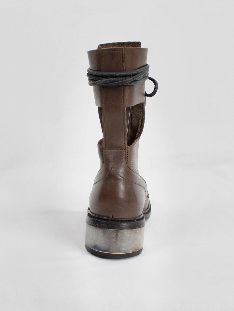 Dirk Bikkembergs brown combat boots with hooks and metal heel 1990s 90s (3)