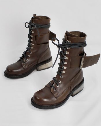 Dirk Bikkembergs brown combat boots with hooks and metal heel (38) — 1990's