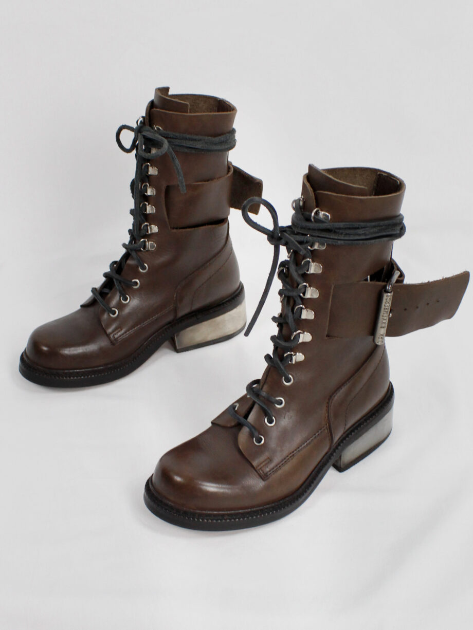 Dirk Bikkembergs brown combat boots with hooks and metal heel 1990s 90s (5)