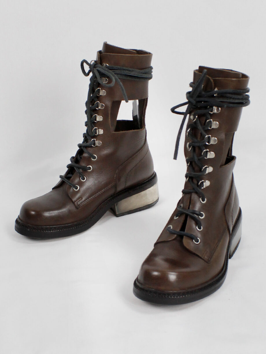 Dirk Bikkembergs brown combat boots with hooks and metal heel 1990s 90s (9)