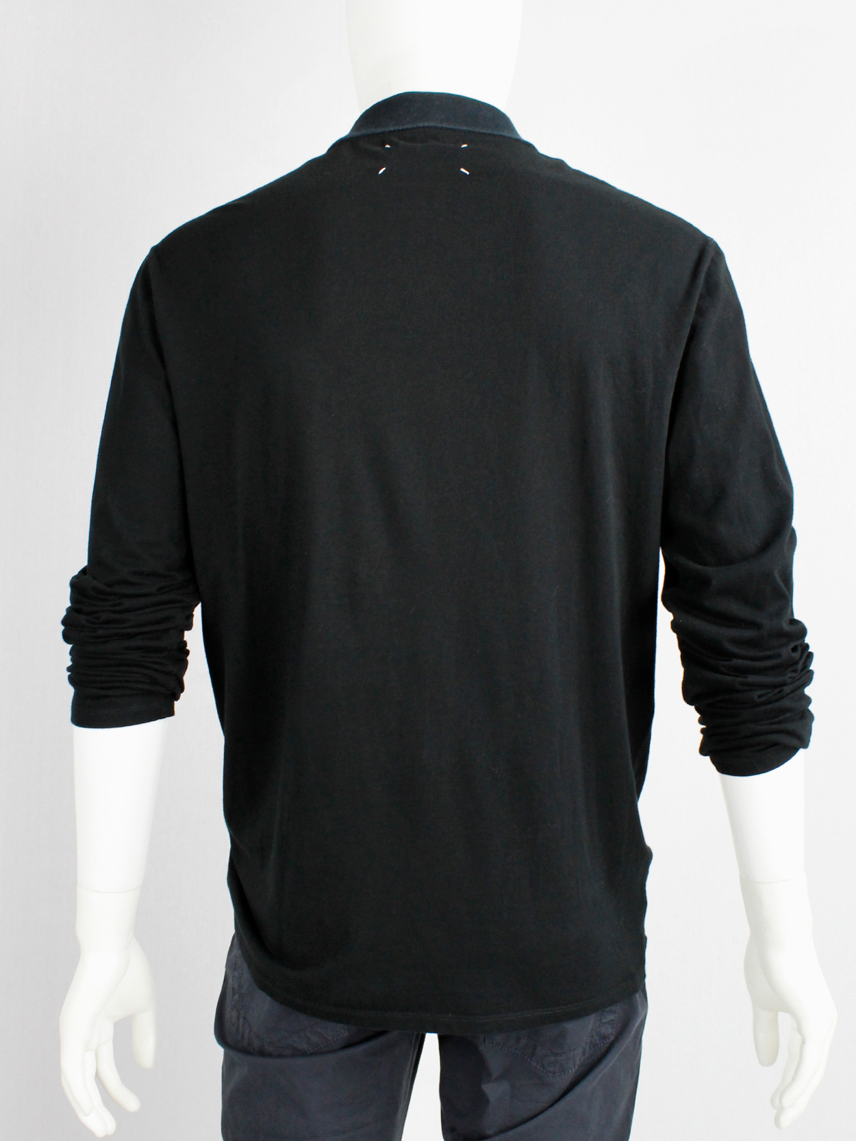 Maison Martin Margiela black polo jumper with deconstructed neckline ...