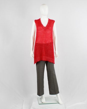 Maison Martin Margiela red knit top with woven silver threads — fall 2004