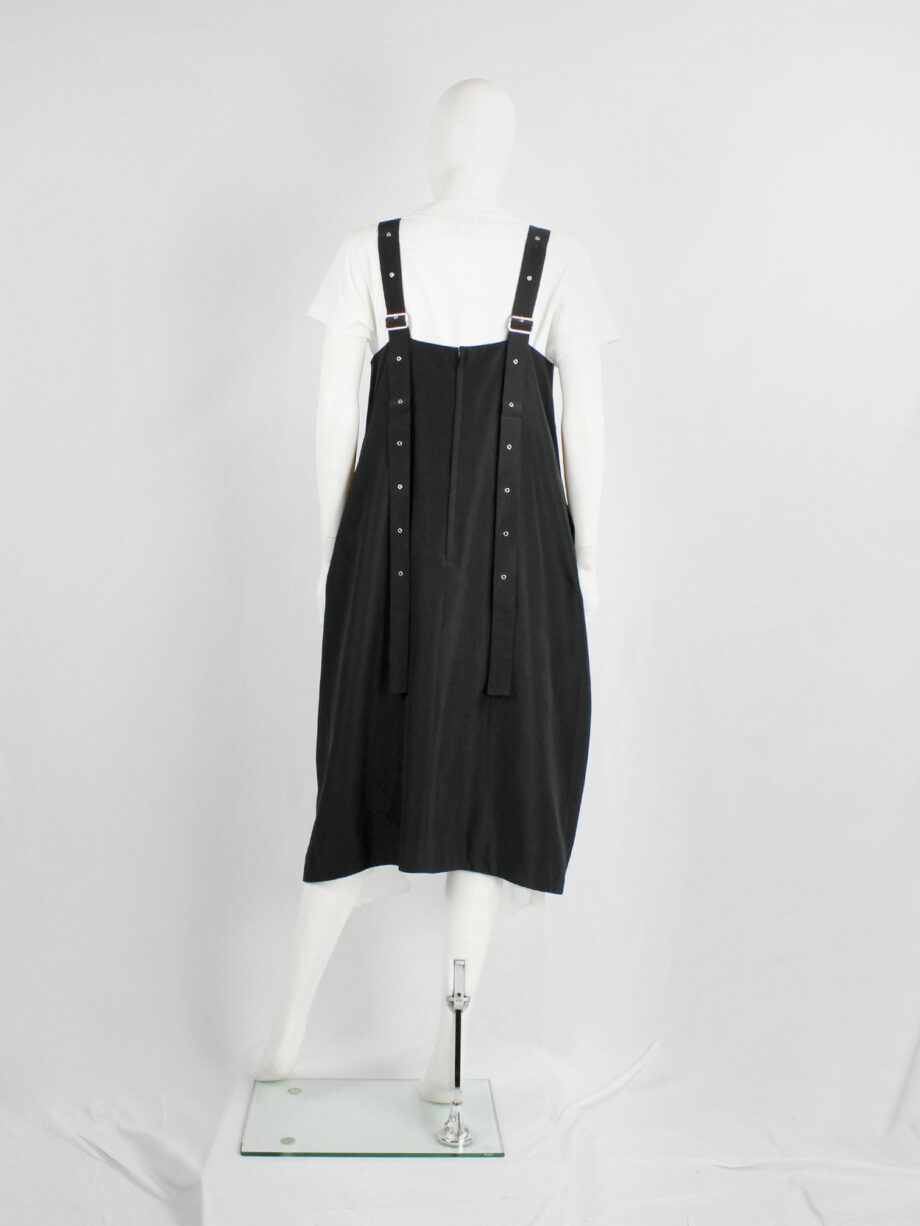 Noir Kei Ninomiya black salopette dress with belt straps and scrunched hem spring 2019 (2)