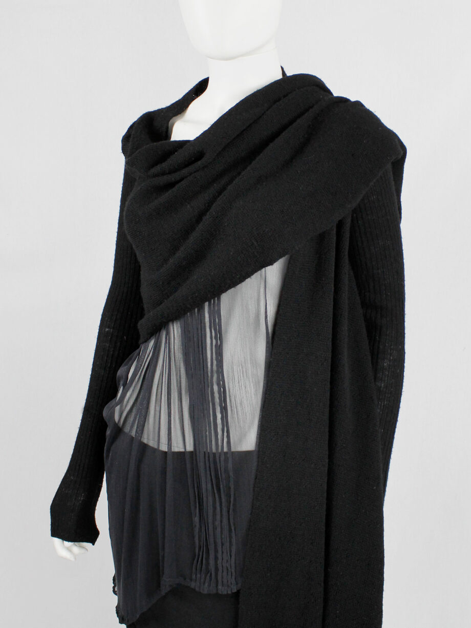 Rick Owens MOOG black cardigan with long front panels and patterned knit fall 2005 (10)