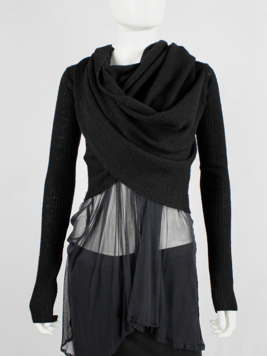 Rick Owens MOOG black cardigan with long front panels and patterned knit fall 2005 (11)