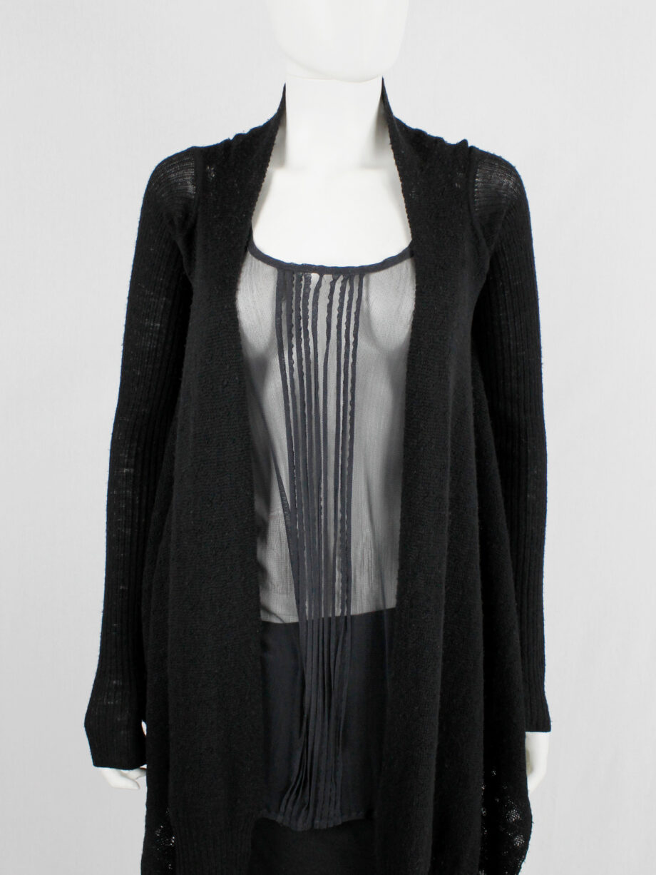 Rick Owens MOOG black cardigan with long front panels and patterned knit fall 2005 (2)
