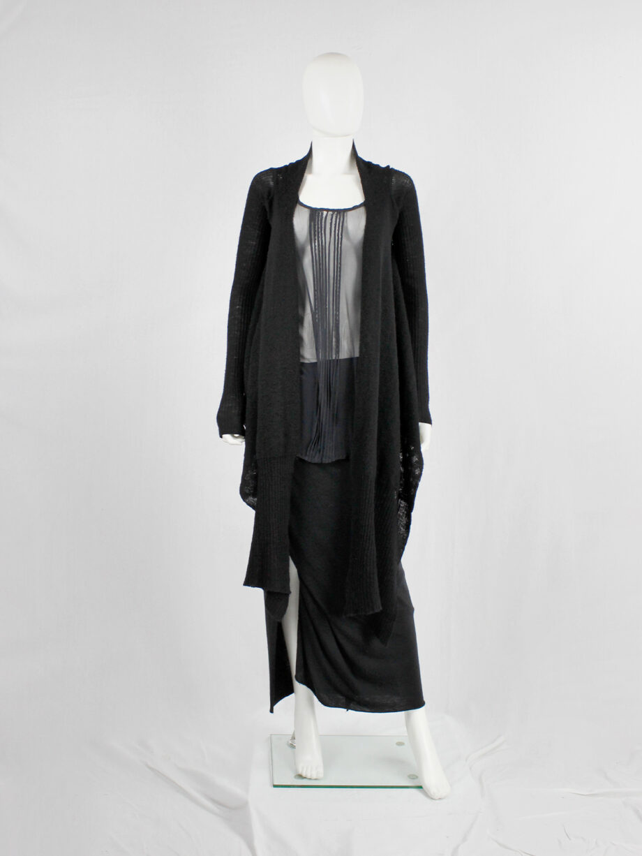 Rick Owens MOOG black cardigan with long front panels and patterned knit fall 2005 (7)