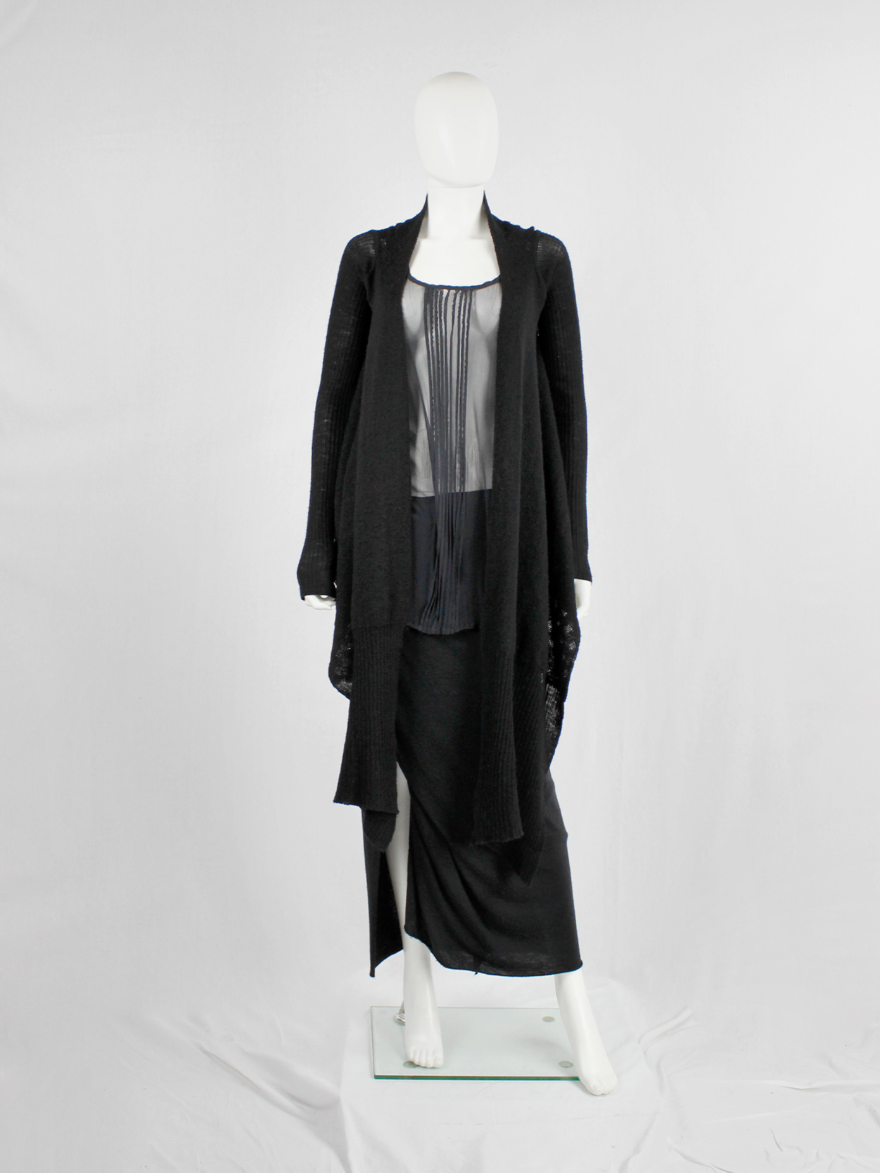 Rick Owens MOOG black cardigan with long front panels and patterned ...
