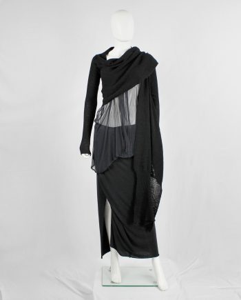 Rick Owens MOOG black cardigan with long front panels and patterned knit — fall 2005