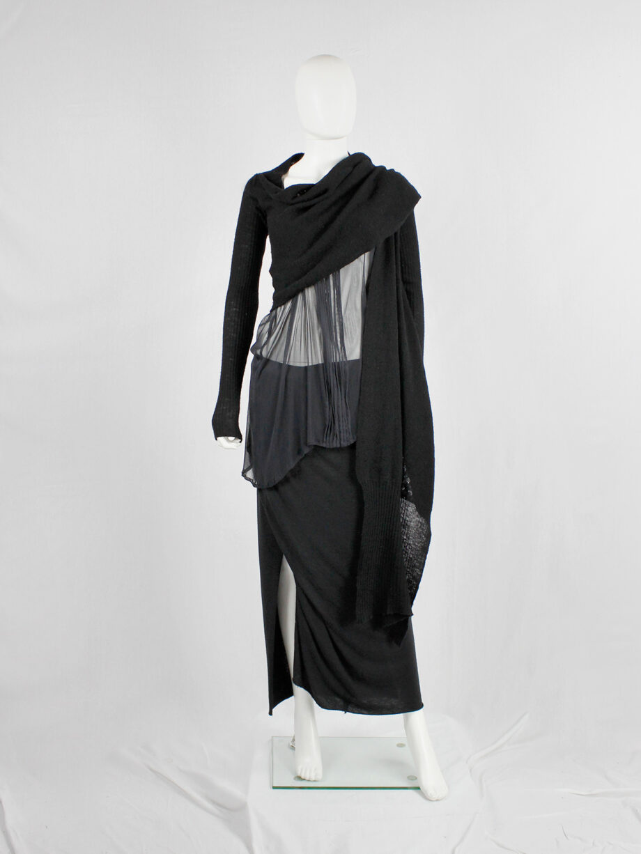 Rick Owens MOOG black cardigan with long front panels and patterned knit fall 2005 (8)