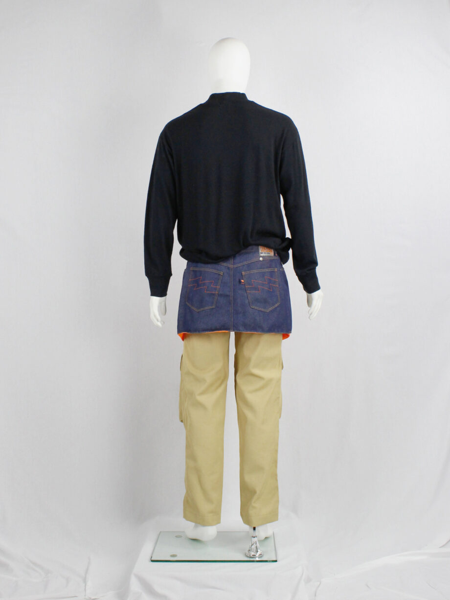 Walter Van Beirendonck WaLT denim trousers as a belt with neon orange lining (10)