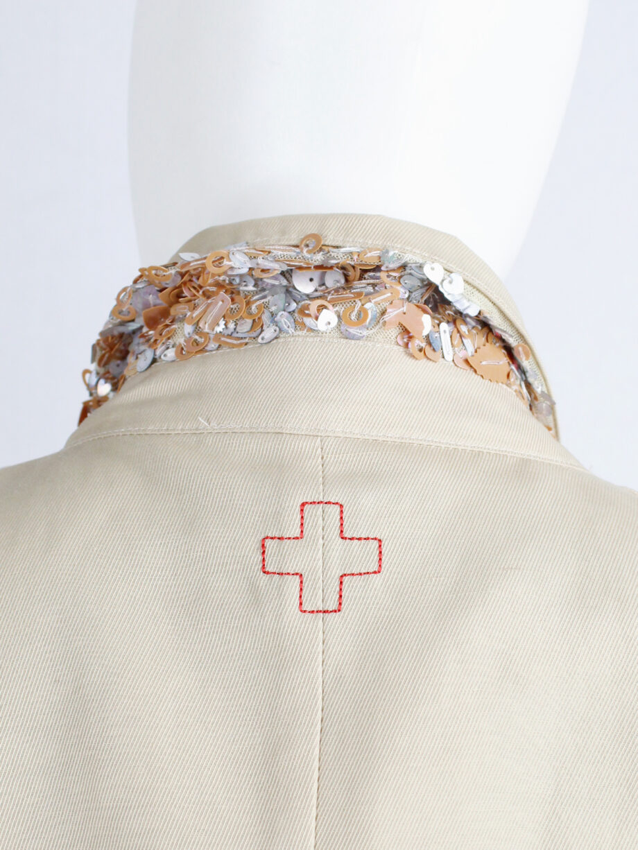 A.F. Vandevorst beige blazer with pink leaf sequins underneath the collar — spring 2000 (1)