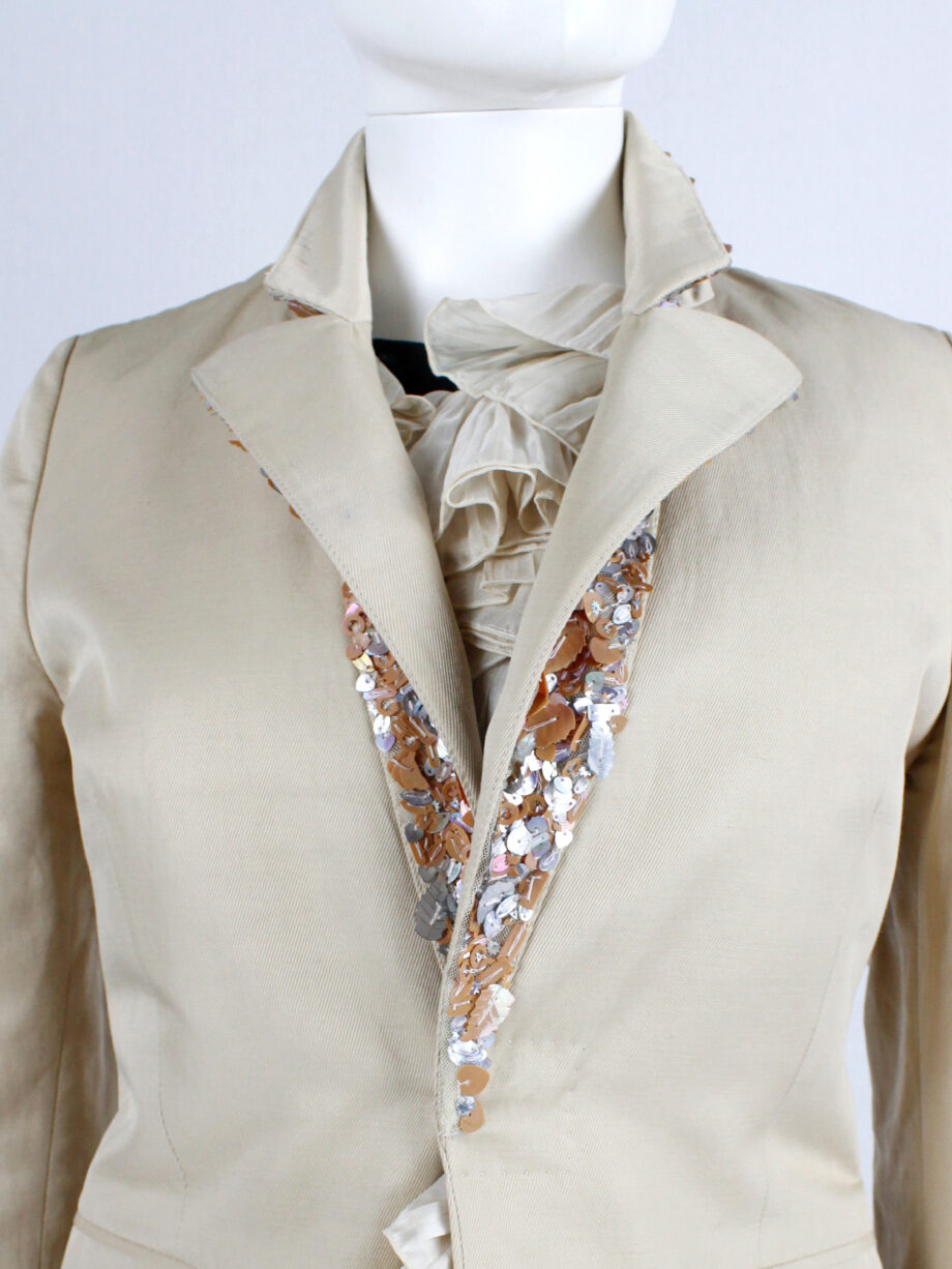 A.F. Vandevorst beige blazer with pink leaf sequins underneath the collar — spring 2000 (15)