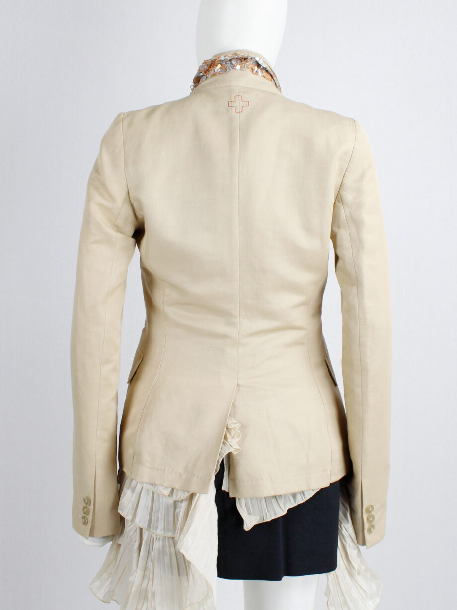 A.F. Vandevorst beige blazer with pink leaf sequins underneath the collar — spring 2000 (19)