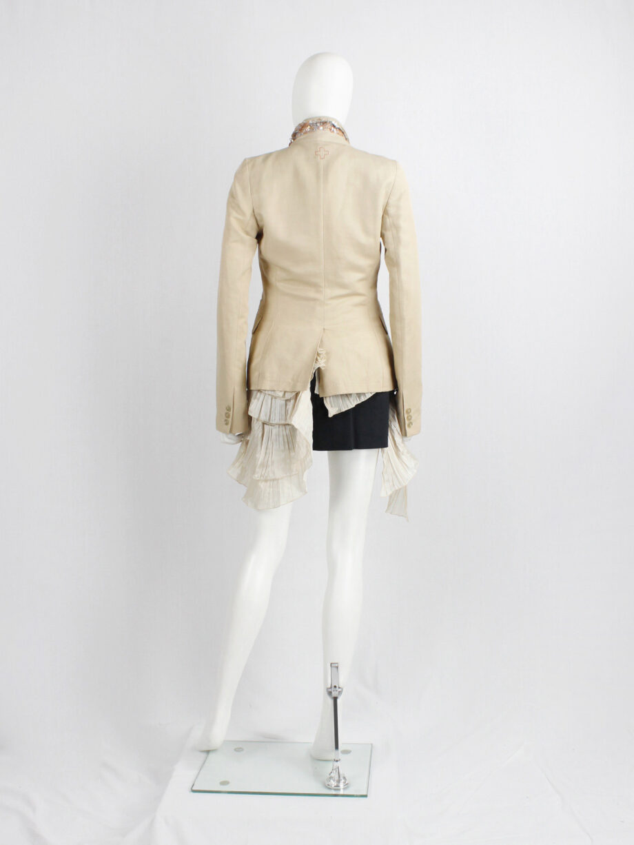 A.F. Vandevorst beige blazer with pink leaf sequins underneath the collar — spring 2000 (2)