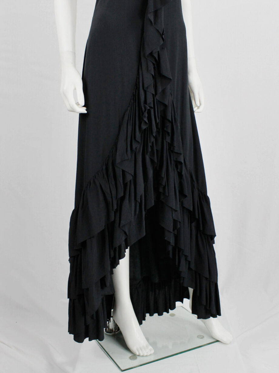 A.F. Vandevorst black maxi dress with front ruffle and heavily tiered skirt spring 2004 (10)