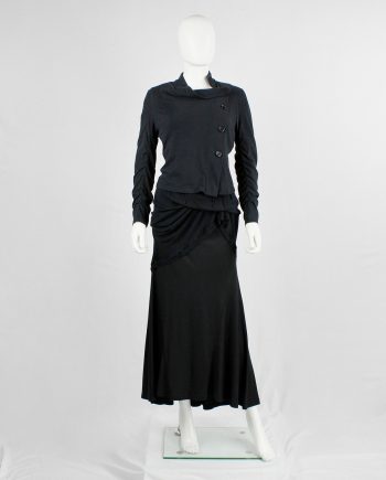 Ann Demeulemeester black asymmetric cardigan with buttons and tucked sleeves