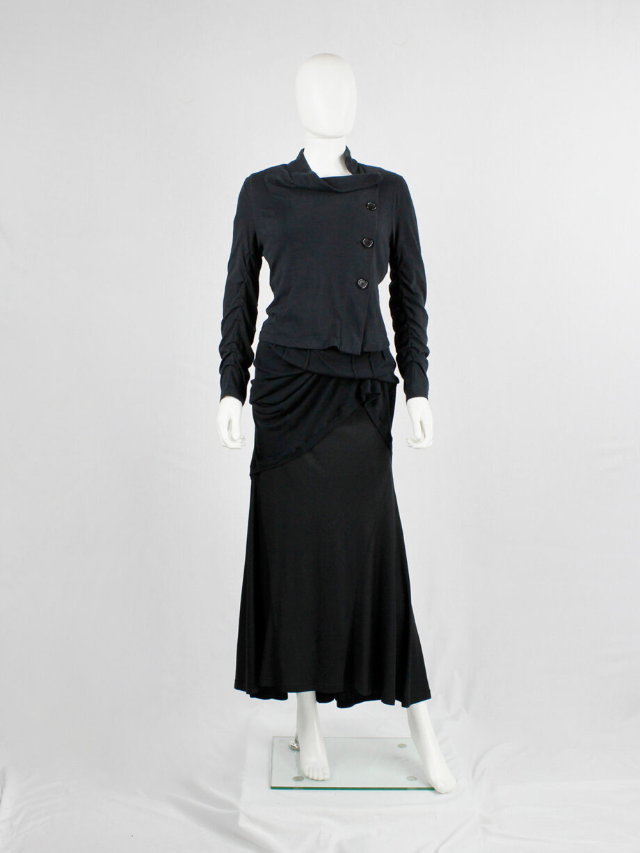 Ann Demeulemeester black asymmetric cardigan with buttons and tucked sleeves (13)