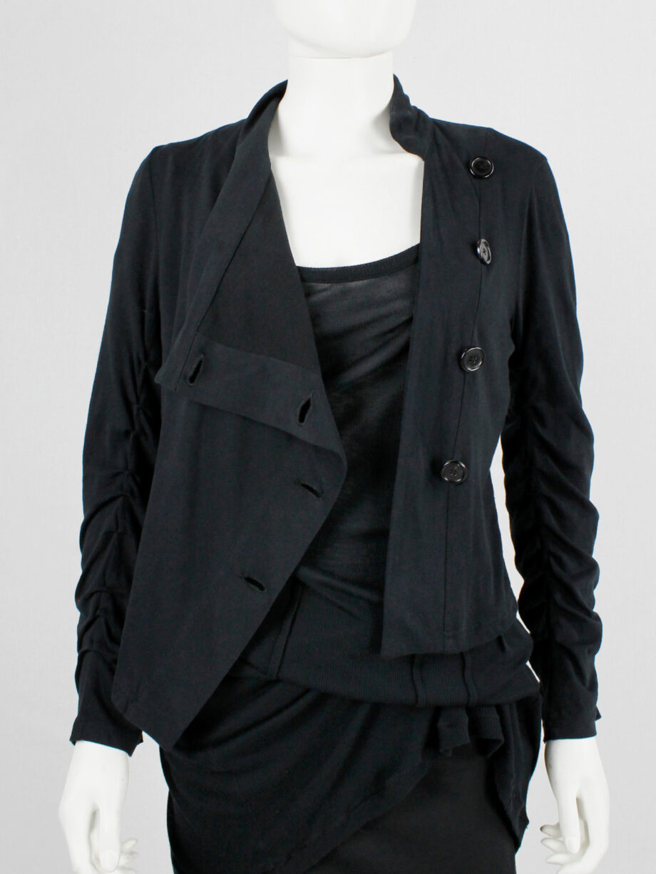 Ann Demeulemeester black asymmetric cardigan with buttons and tucked sleeves (3)