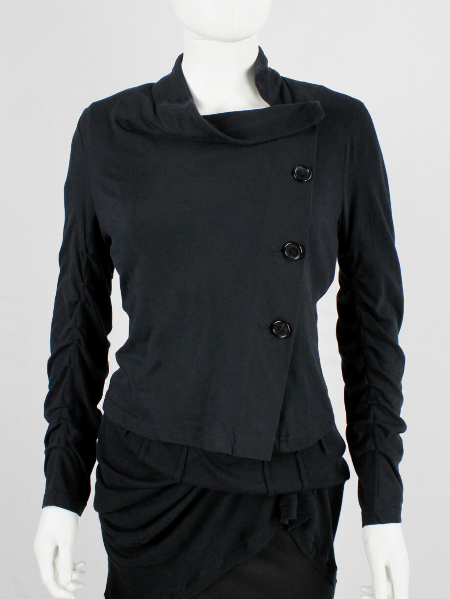 Ann Demeulemeester black asymmetric cardigan with buttons and tucked sleeves (9)