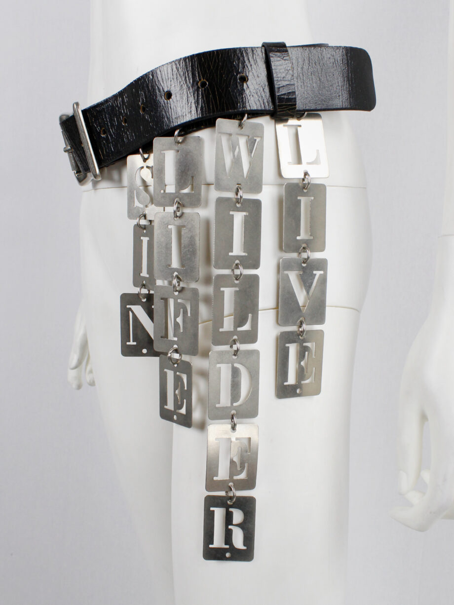 Ann Demeulemeester black leather belt with SIN, LIFE, WILDER and LIVE dogtags spring 2003 (16)