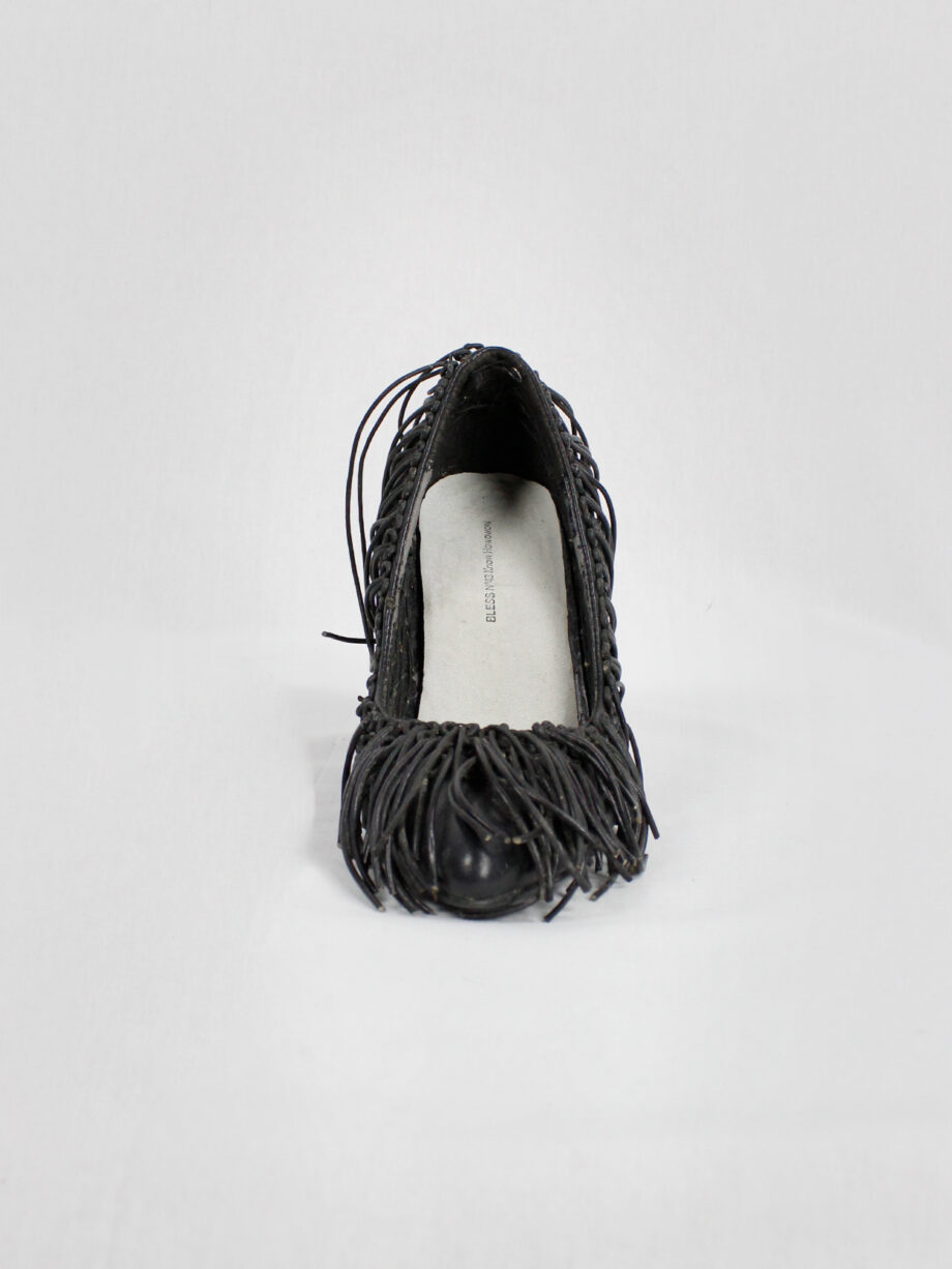 BLESS number 43 black stiletto pumps covered in leather fringes 2010 (12)