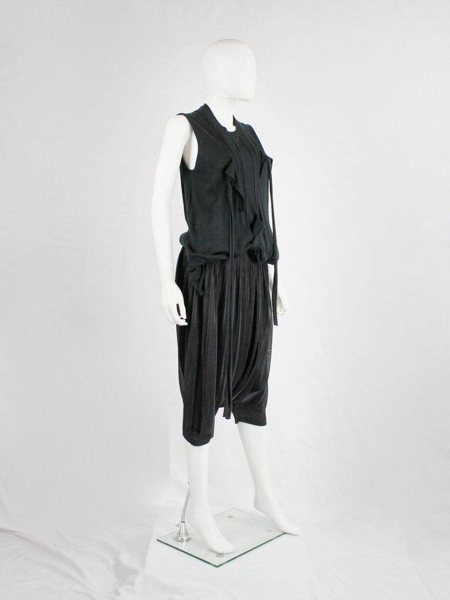 Issey Miyake black pleated sarouel trousers made of two different layers (1)