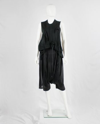 Issey Miyake black pleated sarouel trousers made of two different layers