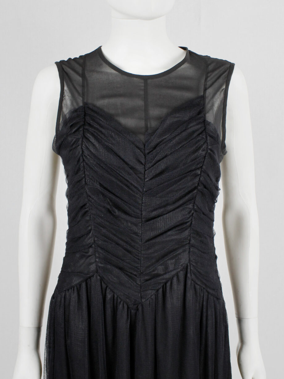 Jurgi Persoons black dress with sheer overlay and pleated mesh bodice fall 2001 (15)