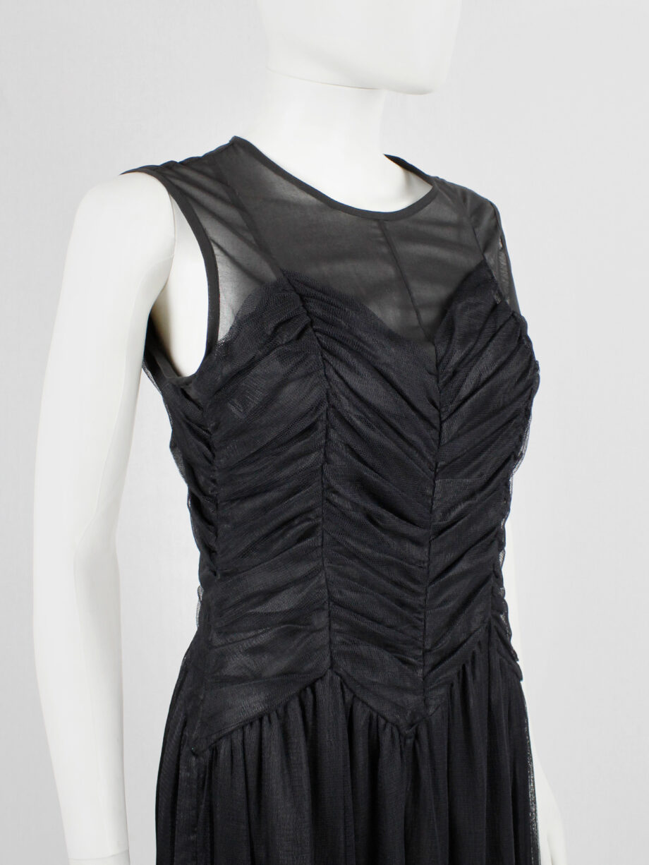 Jurgi Persoons black dress with sheer overlay and pleated mesh bodice fall 2001 (8)