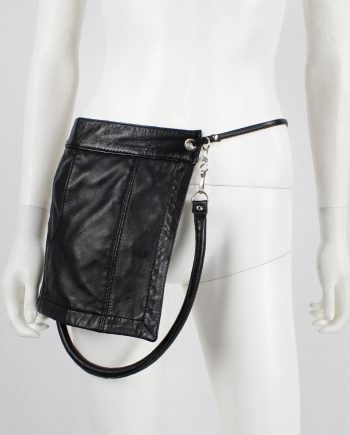 Lieve Van Gorp black leather fanny pack or shoulder bag with trouser pocket — 1990's