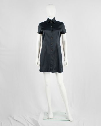 Lieve Van Gorp black short tailored shirtdress with high collar — 1990's
