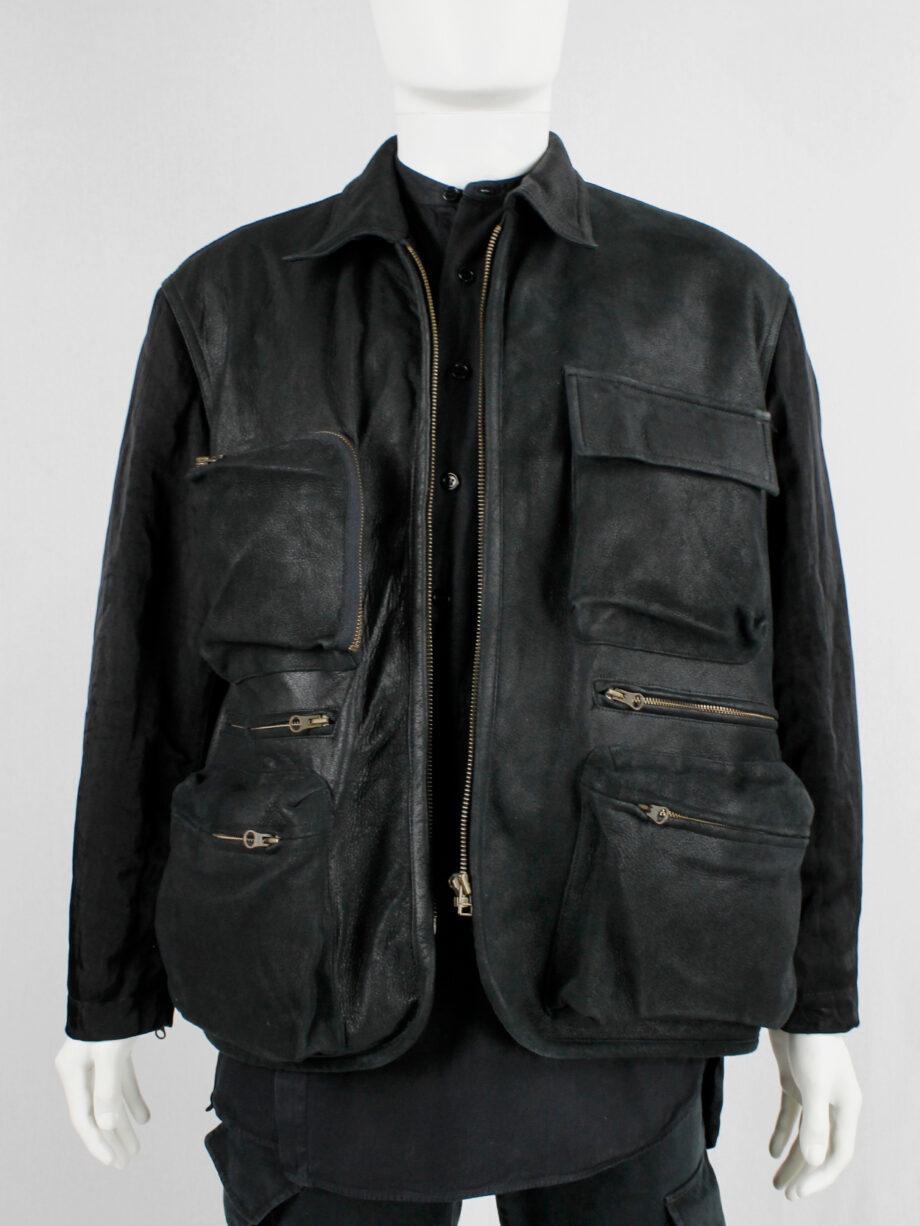 Pour Deux black leather jacket with cargo pockets and contrasting sleeves and back (13)