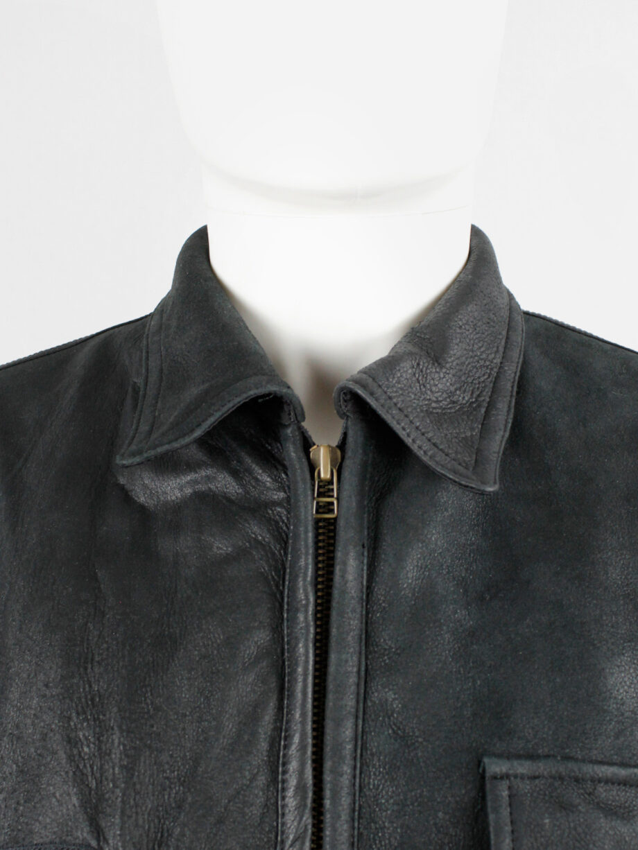 Pour Deux black leather jacket with cargo pockets and contrasting sleeves and back (18)