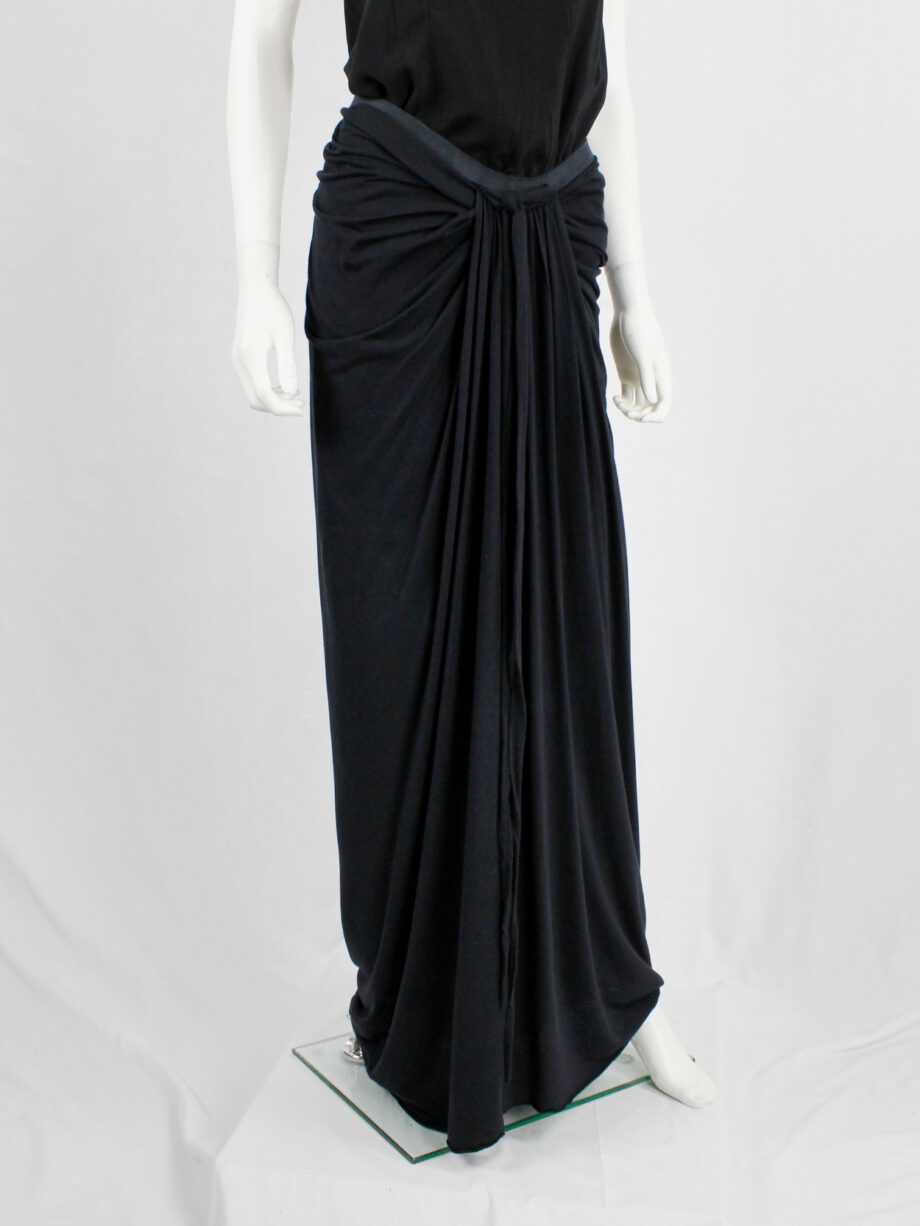 Rick Owens lilies black maxi skirt with fine pleated draping and front ties (1)